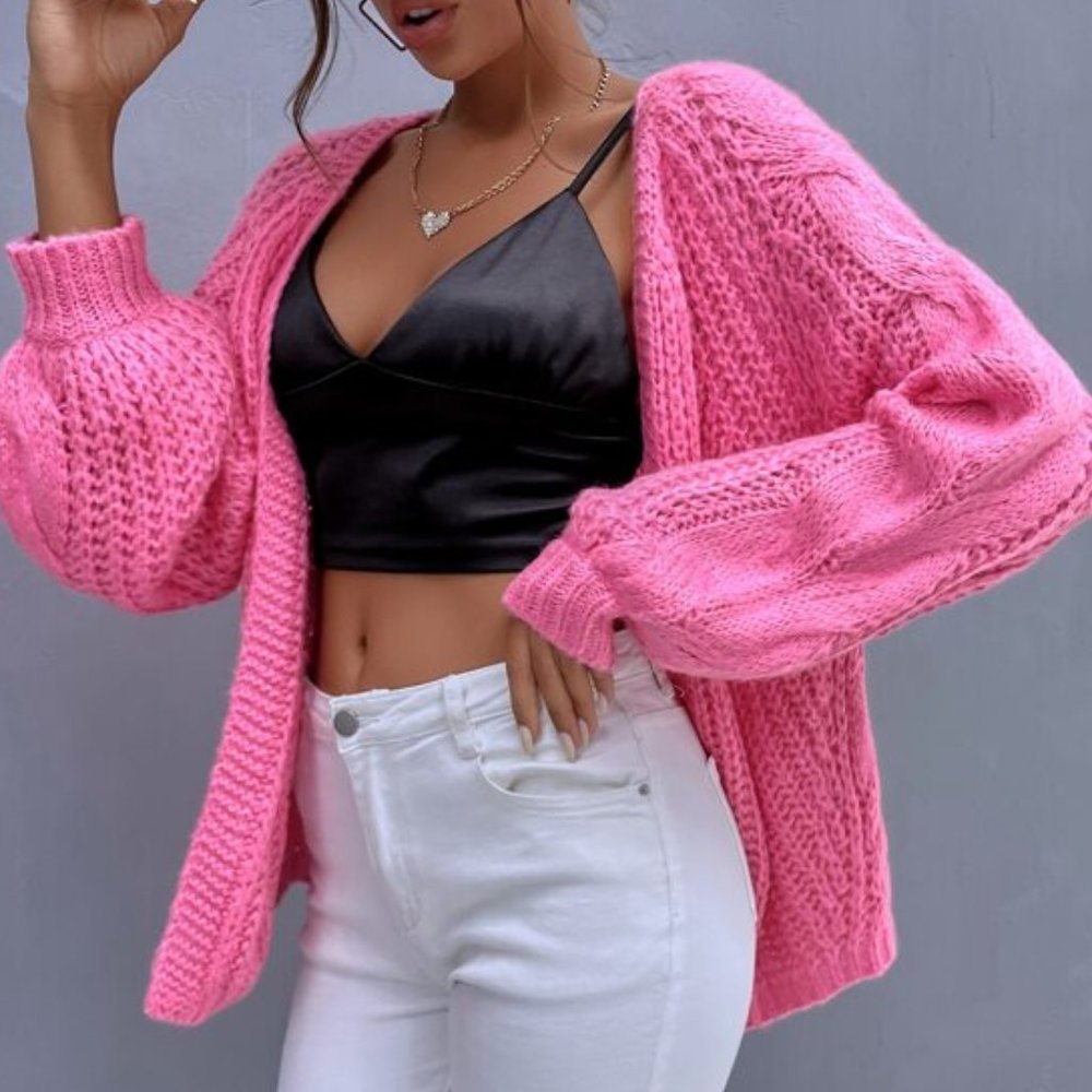 BARBIE PINK Knit Open front Cardigan - Picture 5 of 8